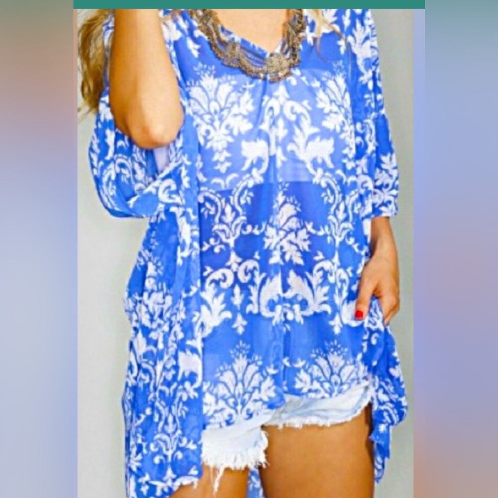 Show Me Your MuMu Blue and White Sheer Cover Up